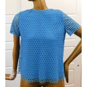 New Tory Burch Blue Cut out Top with Shell Lining Top Blouse sz 10‎